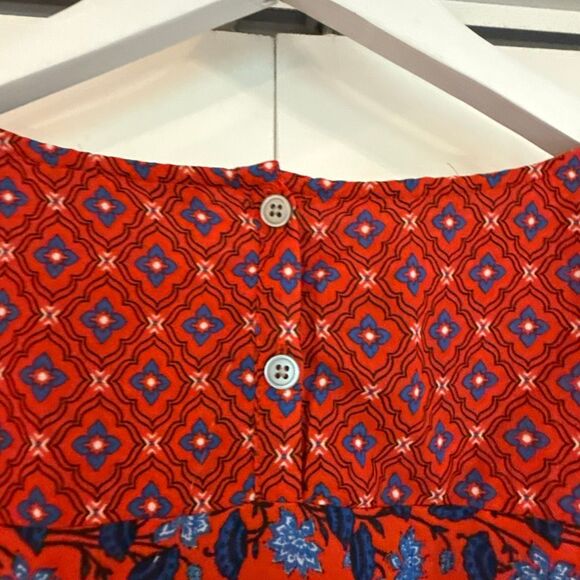 Loft red floral geometric border long sleeve blouse M - Picture 7 of 11